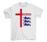 England Flag & Lions Football Fan T-Shirt - Roar with Pride! Patriotic Design for England Supporters. Perfect for Cheering on The Team! White