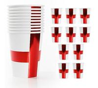 England Flag Paper Cups - Pack of 10 - White Paper Cups with Red Foil St George’s Cross - Perfect for St George’s Day, World Cup Celebrations, Sporting Events, and Patriotic Parties