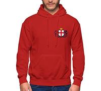England Hoodie for Men Football 2021 Rugby Cricket Supporters Hooded Sweatshirt Embroidered Badge Crest Flag Lions, M, Red
