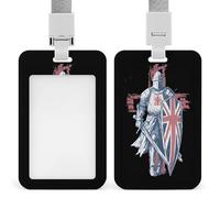 England Knights with Sword Fashion ID Badge Holder Sliding Vertical Name Tag Card Protector with Lanyard