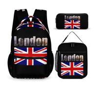 England London Big Ben 3PCS Backpack Set Bento Bag Pen Case Portable Large Daypacks