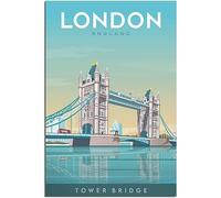 England London Tower Bridge Art Print Vintage Travel Poster Retro Wall Art Canvas Poster Home Decor Room Decor Unframed 60x90cm