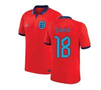 England Men's 2022/23 Away Shirt - Bukayo Saka 18 in Red | Size: XL England Red XL
