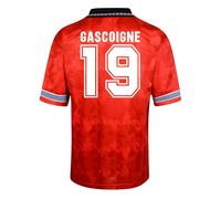 England Men's Mens Score Draw World Cup 1990 Away Shirt - Gascoigne 19 in Red | Size: Small England Red S