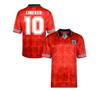 England Men's Mens Score Draw World Cup 1990 Away Shirt - Lineker 10 in Red | Size: Small England Red S