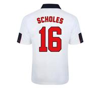England Men's Mens Score Draw World Cup 1998 Home Shirt - Scholes 16 in White | Size: XL England White XL