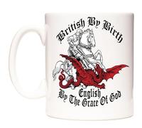 England Mug. British by Birth - English by The Grace of God, 11oz Ceramic Gift Mug. England Patriotic St George and The Dragon Coffee Mug.