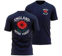 England Never Forget T Shirt for Men - Red Poppy Front and Back Print - Mens Remembrance Tee - English Pride Patriotic British Top, XL, Navy