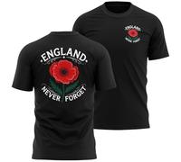 England Never Forget T Shirt for Men - Red Poppy Front and Back Print - Mens Remembrance Tee - English Pride Patriotic British Top, XL, Black
