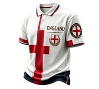 England Polo Shirts for Men Football 2026 Collared Neck Short Sleeve Great Britain Bunting Flags Print Union Jack T Shirt England Football Jersey Tops Breathable Fans Shirts (003-White, XXL)