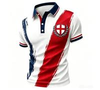 England Polo Shirts for Men Football 2026 Collared Neck Short Sleeve Great Britain Bunting Flags Print Union Jack T Shirt England Football Jersey Tops Breathable Fans Shirts (006-White, M)
