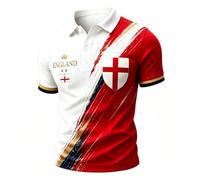 England Polo Shirts for Men Football 2026 Collared Neck Short Sleeve Great Britain Bunting Flags Print Union Jack T Shirt England Football Jersey Tops Breathable Fans Shirts (001-White, L)