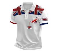 England Polo Shirts for Men Football 2026 Collared Short Sleeve Great Britain Bunting Flags Print Union Jack T Shirt England Football Jersey Tops Breathable Fans Shirts (004-White, L)