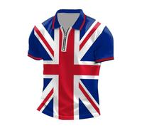 England Polo Shirts for Men Football 2026 Short Sleeve Collared 1/4 Zip Great Britain Bunting Flags Print Union Jack T Shirt England Football Jersey Tops Breathable Fans Shirts (016-Blue, 4XL)
