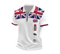 England Polo Shirts for Men Football 2026 Short Sleeve Collared 1/4 Zip Great Britain Bunting Flags Print Union Jack T Shirt England Football Jersey Tops Breathable Fans Shirts (018A-White, 6XL)