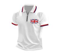 England Polo Shirts for Men Football 2026 Short Sleeve Collared 1/4 Zip Great Britain Bunting Flags Print Union Jack T Shirt England Football Jersey Tops Breathable Fans Shirts (002-White, 6XL)