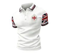 England Polo Shirts for Men Football 2026 Short Sleeve Collared Neck Great Britain Bunting Flags Print Union Jack T Shirt England Football Jersey Tops Breathable Fans Shirts (018-White, M)