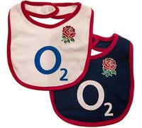 England RFU Baby Bibs, 2 Pack, 100% Cotton, Embroidered Crest, Press Stud Fastening, One Size