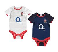 England Rugby RFU 2 Pack Baby Vests Bodysuits | 2020/21 Kit Design (0-3 Months) White