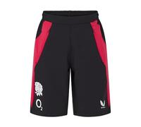 England Rugby Unisex Performance Long Line Shorts, Castore Black/Persian Red, 13 Years