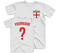 England Shirt Kids - England Badge Custom Name And Number T Shirt - Football Personalised Retro Europe Summer 2025 Footy Gifts For Boy - Unique European Footie Top, 5-6 Years, White