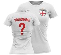 England Shirts For Women - England Flag Badge Custom Name And Number T Shirt - Football Personalised Retro Europe Summer 2021 Footy Gifts For Her - Unique European Footie Top, S, White