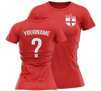 England Shirts For Women - England Flag Badge Custom Name And Number T Shirt - Football Personalised Retro Europe Summer 2021 Footy Gifts For Her - Unique European Footie Top, XL, Red