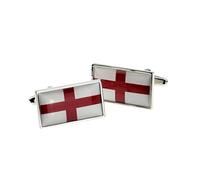 England St George Flag in Rhodium Plated Cufflinks Presented in a Personalised Engraved Cufflink Box