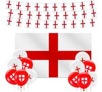 England St Georges Flag Bunting Decorations Balloons for St. George's Day Decoration Womens Euro Football Decorations Large St George's Cross Flags Garden Street Bar Party Decoration
