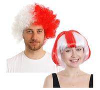 England Supporter Accessory Set - England Flag Afro Wig and Matching Bob Wig - Football Fan Sports Events St George's Day Festival Party Couples Fancy Dress Accessory Set