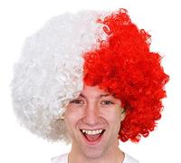 England Supporter's Afro Wig - Pack of 1 - Half-Red and Half-White Curly Wig - Adults Rugby Football World Cup Six Nations Sporting Events St George's Day Fancy Dress Accessory