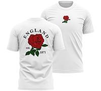 England Supporters Rugby T Shirt Mens English 1871 England Rose Badge Tee, 3XL, White