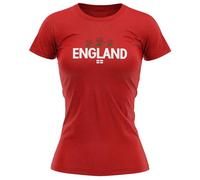 England Supporters T Shirt Women English Rose Tee St Georges Cross Ladies Top Rugby Football, L, Red