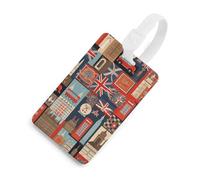 England Symbols Luggage Tag Cute Unique Travel Bag Tag Personalized Luggage Tag ID Label Address Card and Durable Round Ring Travels Gift Airport Essentials White-Style