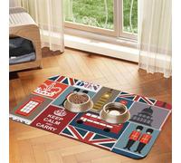 England Symbols Patterned Pet Feeding Mat with Water-Absorbing PU Top & Rubber Base - Anti-Slip Dog Cat Food Mat for Cats, Dogs & Pets, 30x45cm