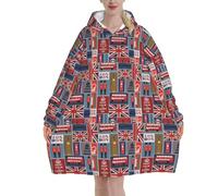 England Symbols Print Adults Cozy Oversized Blanket Hoodie Soft Warm Wearable Winter Xmas Blankets
