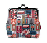England Symbols Print Coin Purse for Women Compact Kiss Lock Coin Pouch Zipper Travel Shopping Gifting