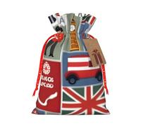 England Symbols Print Drawstring Gift Reusable Bags Party Favors Holiday Birthday Eco-Friendly Pouches