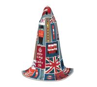 England Symbols Print Hooded Cloak For Men,Wizard Cape With Hood,Perfect For Halloween And Cosplay