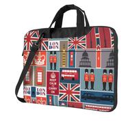 England Symbols Print Laptop Bag, Adjustable Shoulder Strap and Hidden Handle, Simplify Your Everyday, Black/White, 14 inch