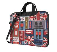 England Symbols Print Laptop Bag with Adjustable Shoulder Strap and Hidden Handle, Simplify Your Daily Life, Black, 14 inch
