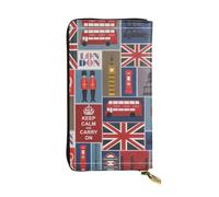 England Symbols Print Leather Long Clutch Wallet – Fashionable Personalized Wallet, Multiple Card Slots, Gift Ready, Black, One Size