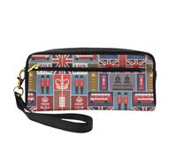 England Symbols Print Leather Small Makeup Bag – Reusable Cosmetic Accessories Organizer, Travel Toiletry Bag