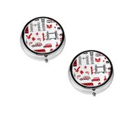 England Symbols -Print Portable Round Pill Box - Stylish Round Pill Organizer for Travel Compartments Gift for Medication Management
