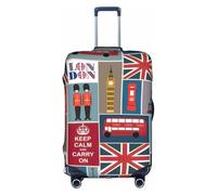 England Symbols Print Travel Elastic Suitcase Luggage Baggage Cover Protector, Washable And Anti-Scratch, White, XL