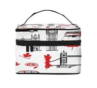 England Symbols -Print Waterproof Large Cosmetic Bag for Travel & Gym, Makeup Organizer with 4 Elastic Straps & Compartments,Premium Twill Fabric.