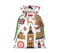 England Symbols Printed Christmas Drawstring Gift Bags-Xmas Wrapping Bags,Candy Bag,For Holiday Party Decorations,Wedding Party Supplies S Green Christmas Ribbon