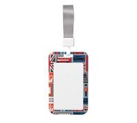 England Symbols Printed Id Badge Holder with Neck Strap Vertical Waterproof Name Card Holder for Office School