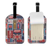 England Symbols Printed Leather Luggage Tag, Durable Baggage Identifier, Soft PU ID Label, for Business Travel