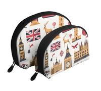 England Symbols Printed Makeup Bags 2-Piece Portable Shell Travel Toiletry Bag Cosmetic Organizer Bag for Women